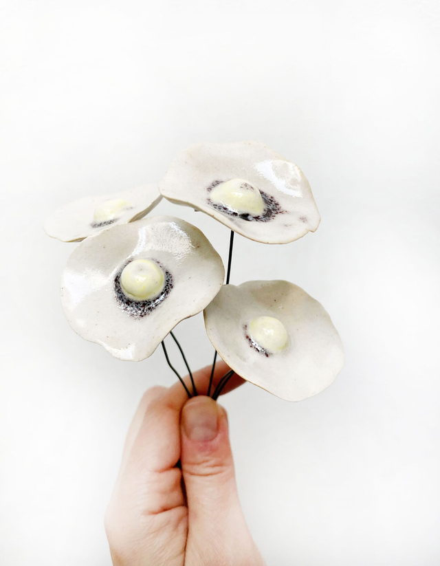 Coquelicots engobe jaune émail effet violet crème (lot de 4)