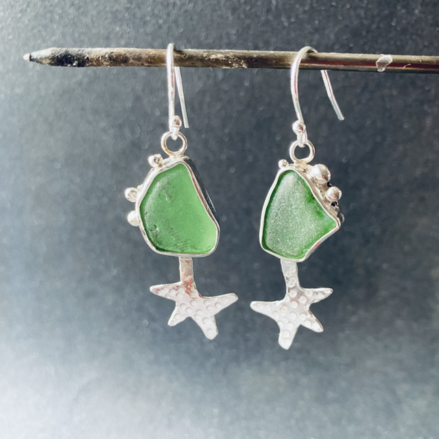 Boucles d’oreilles Etoiles de mer et verre de plage
