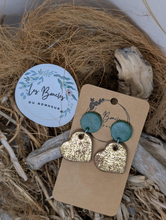 Boucles d&#039;oreilles Évasion doré vert ev011