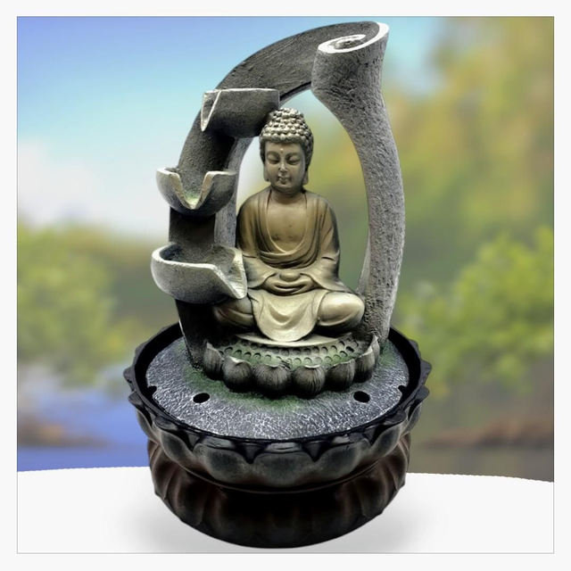 "Bouddha méditation arc cascade" - Fontaine en résine 28 cm