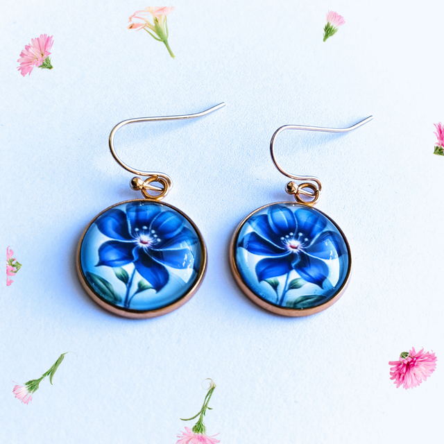 Bijoux illustrés - Grande fleur bleue