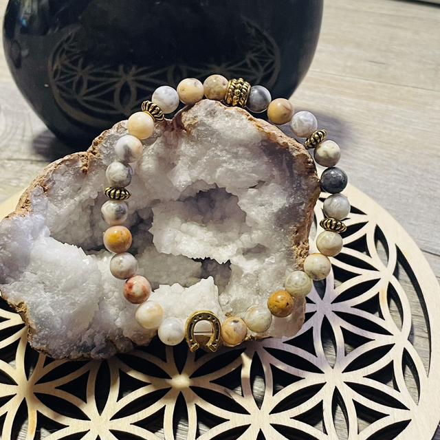 🌺🌟Bracelet en Agate crazy lace fer de cheval