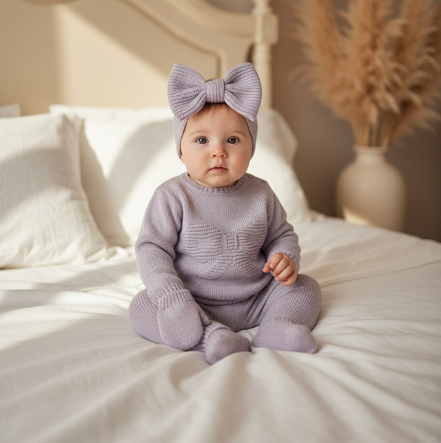 Baby Girls Purple Bow 4pc Set