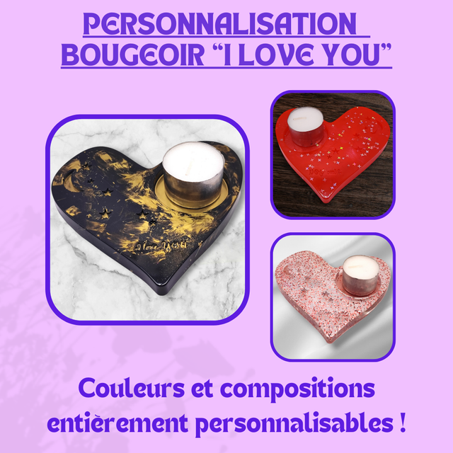 Personnalisation Bougeoir Cœur &quot;I love you&quot;
