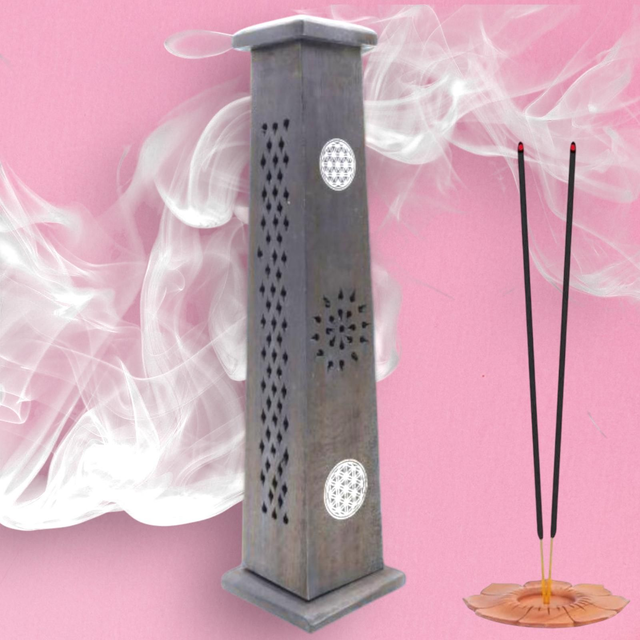 Tour à encens &quot;Fleur de vie&quot; noire