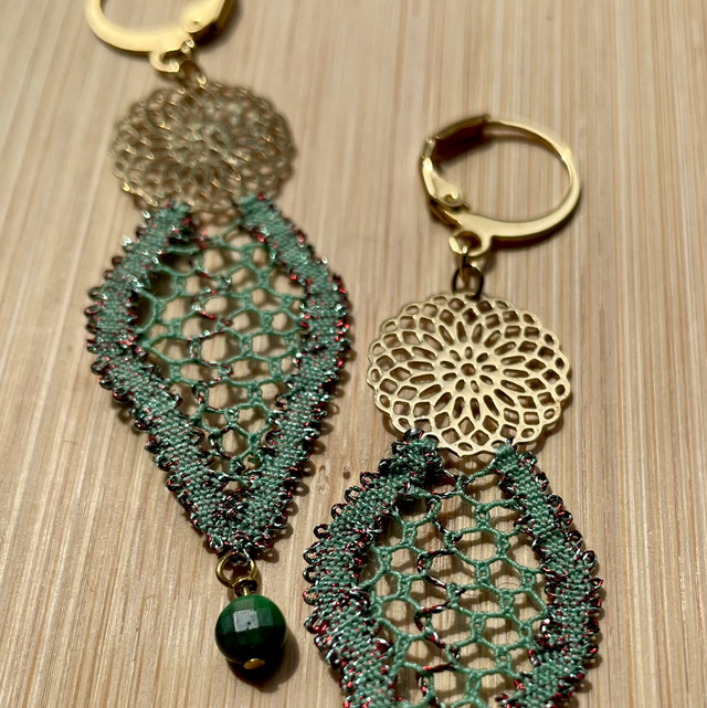 Boucles d’oreilles Résille vert canard clair