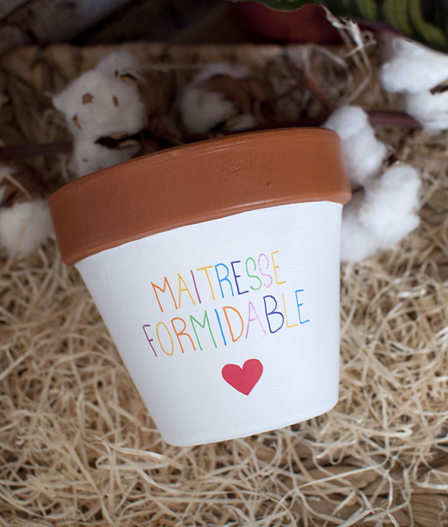 Cache pot / Pot en terre cuite : Maitresse formidable [Cadeau Maîtresse / Cadeau fin d'année scolaire / Cadeau personnalisé maitresse]
