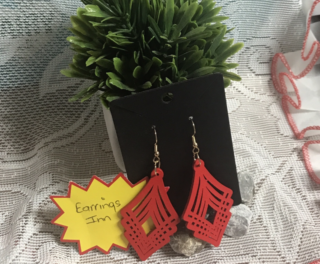 Red Wood Dangling Earrings-SWDE58