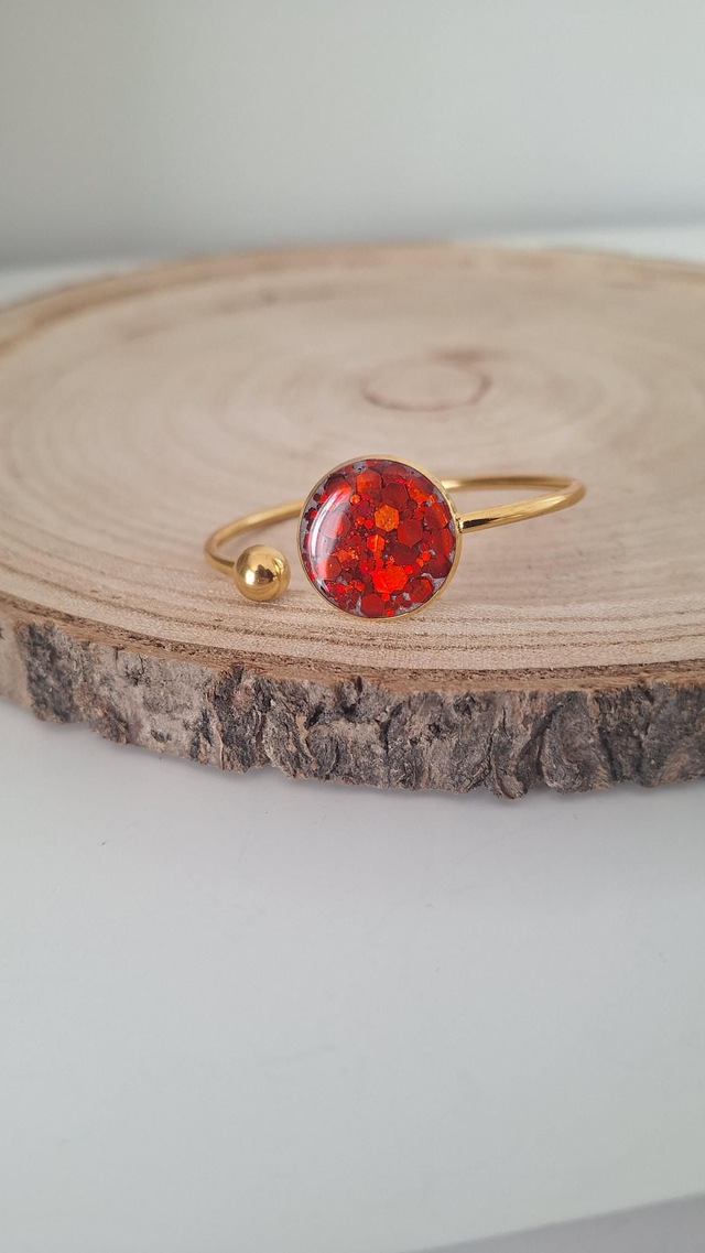 Jonc Rond doré paillettes rouges