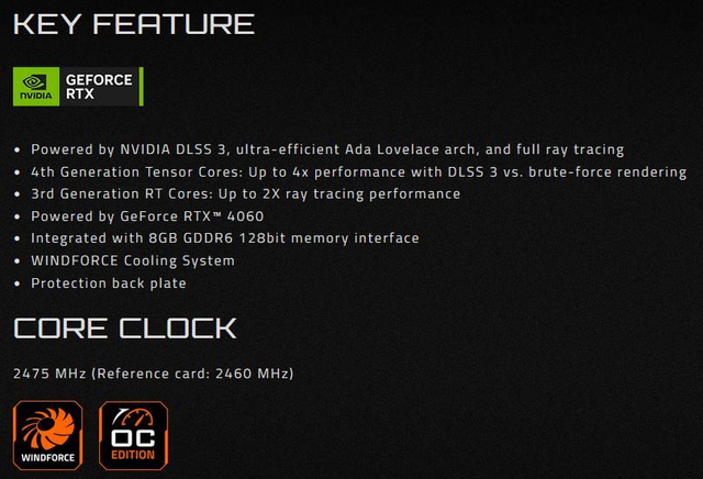 Gigabyte GeForce RTX™ 4060 WINDFORCE OC 8G