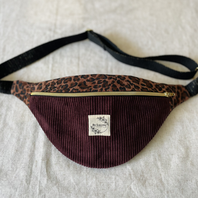 Sac banane léopard et velours bordeaux S
