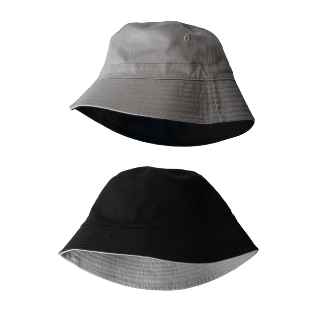 grey+black double sided bucket hat (choose your unique text)