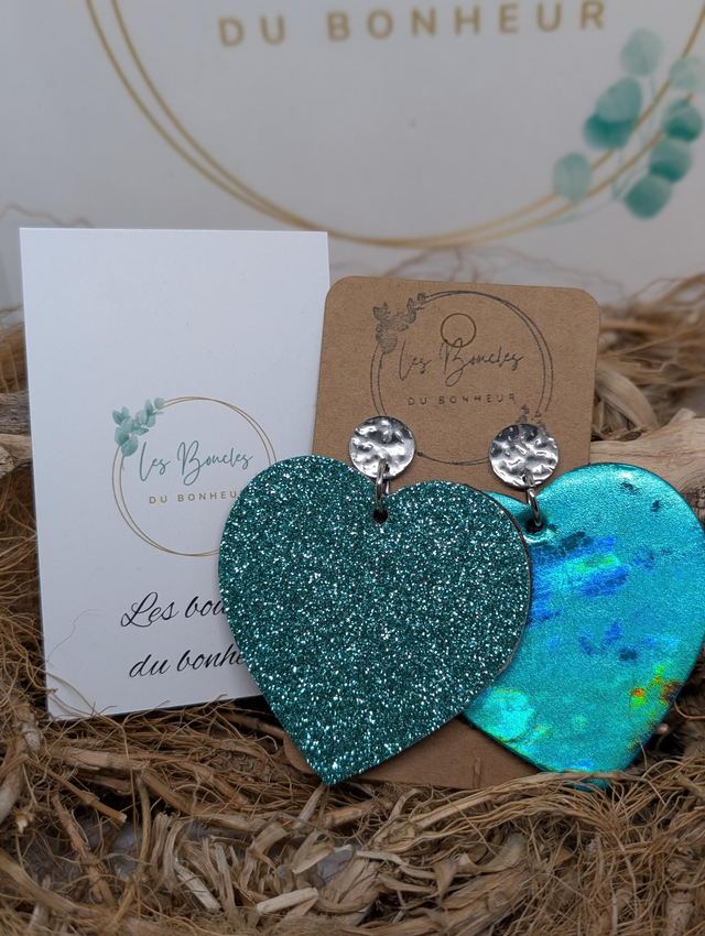 Boucles d&#039;oreilles Asymétrique coeur turquoise zk029