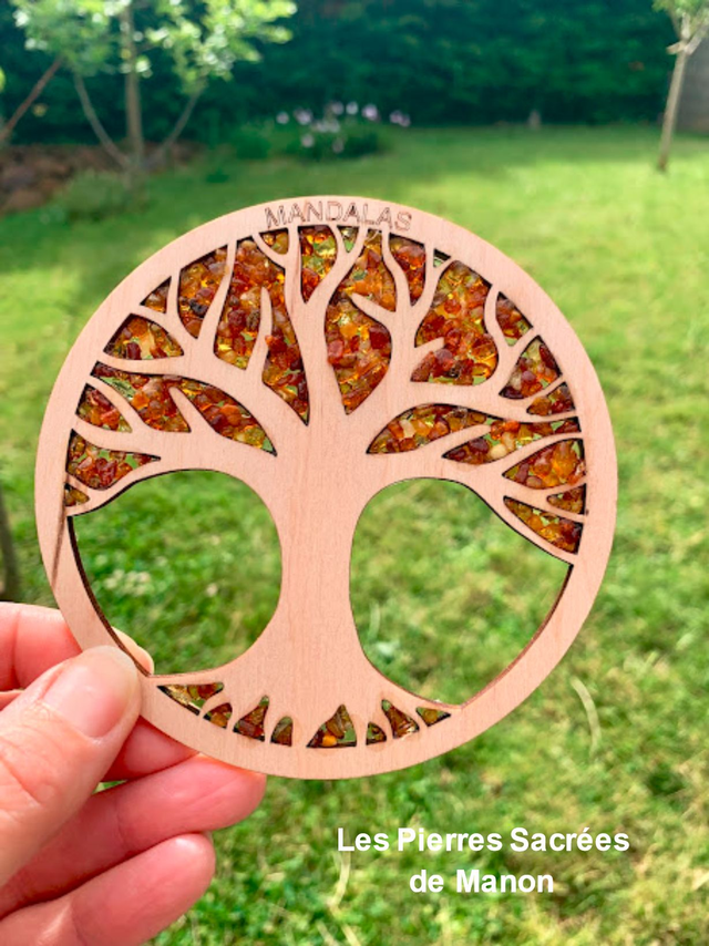 Arbre de Vie en bois incrusté d&#039;Ambre