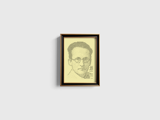 A4 Schreibmaschinen-Porträt Erwin Schrödinger mit Zitat in Schwarz auf Elfenbein