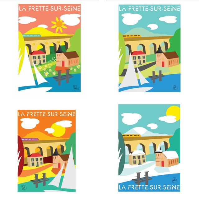les 4 Affiches PRINTEMPS-ETE-AUTOMNE-HIVERS - La Frette-sur-Seine