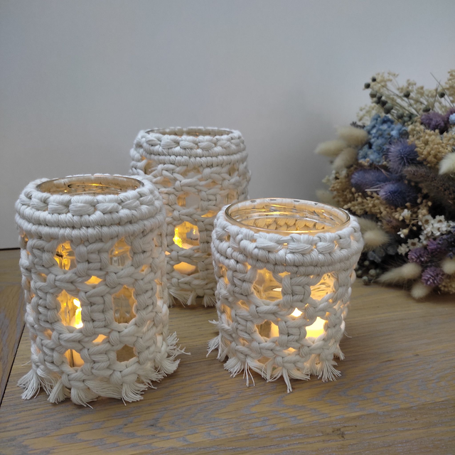 Grand photophore / vase en macramé