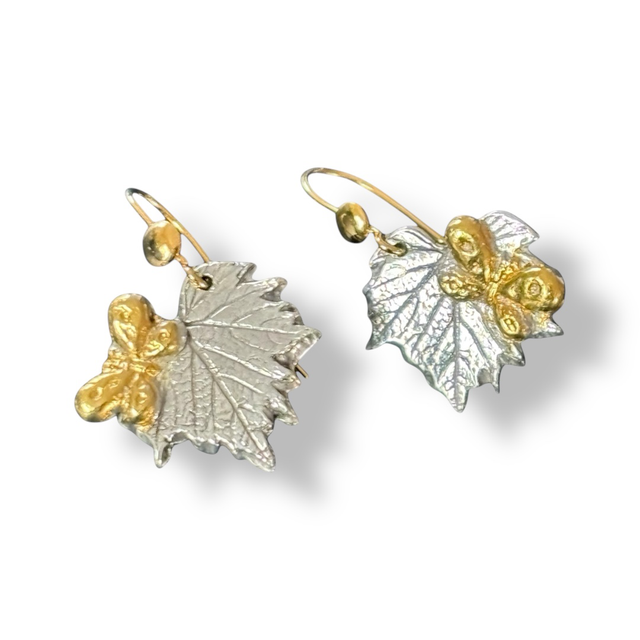 Argent et Or : B.O Feuilles de vigne et papillons en argent écologique et or 