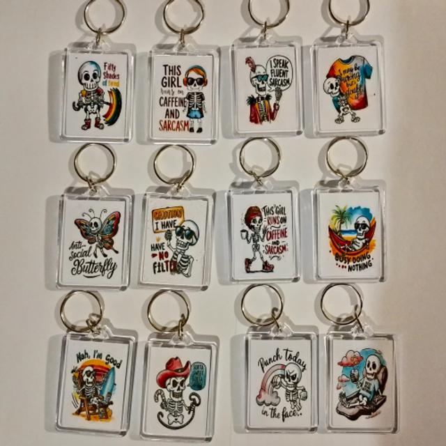 Funny Humorous Sarcastic Skeleton Keyrings - Funny Keyrings - Humorous Keyrings - 12 Designs To Choose From