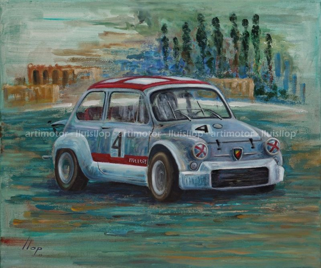 Artimotor Pintura original 46x55 - Cañellas (Fiat Abarth 1000TCR - GP Brno 1970)