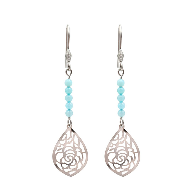 Boucles d'oreilles Amazonite Feuille Acier Argenté