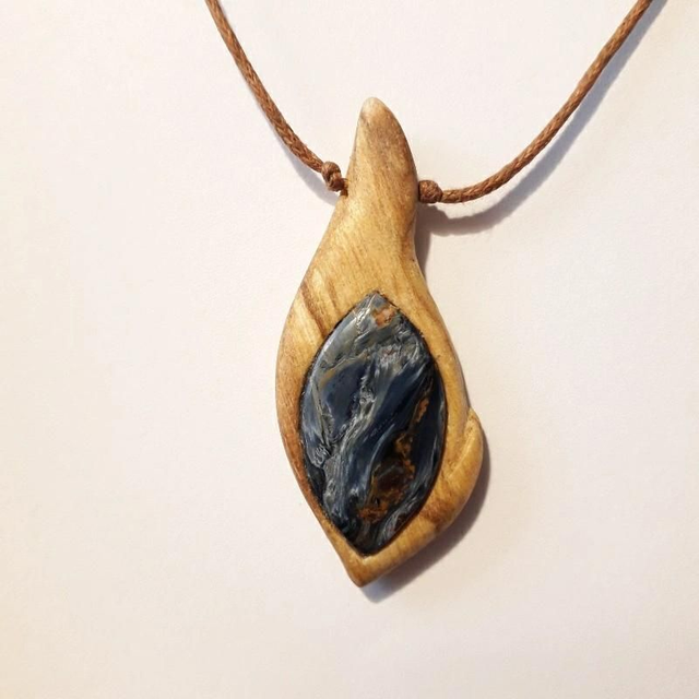 Pietersite Necklace with Hand Carved Palo Santo Wood 
