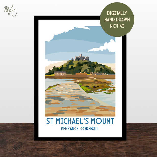 St Michael's Mount, Cornwall, Travel Poster Print – Vintage Style Wall Art
