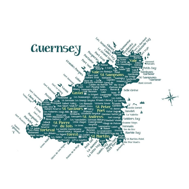 002 TEA TOWEL - GUERNSEY MAP [GREEN] TEA TOWEL