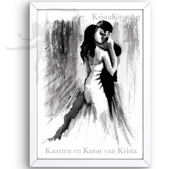 Romantisch dansend stel, mooie print zwart wit | aquarel van Krista Kitsz 