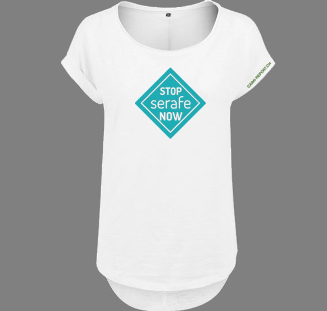 Damen-Shirt, weiss, «STOP SERAFE NOW»