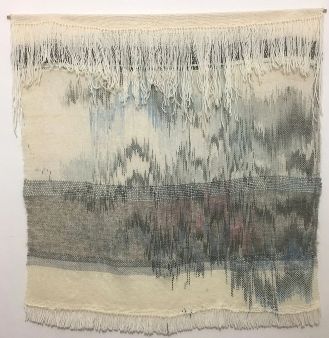 Tissage mural gris bleu blanc