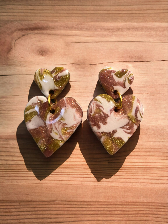 DOUBLE COEUR ROSE/OR