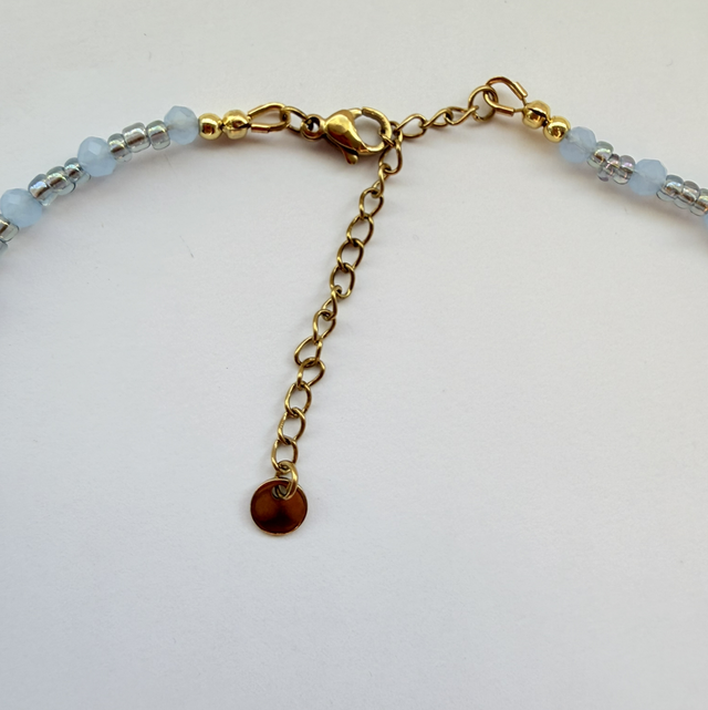 CELESTE - Powder Blue & Iridescent Blue Beaded Choker Necklace