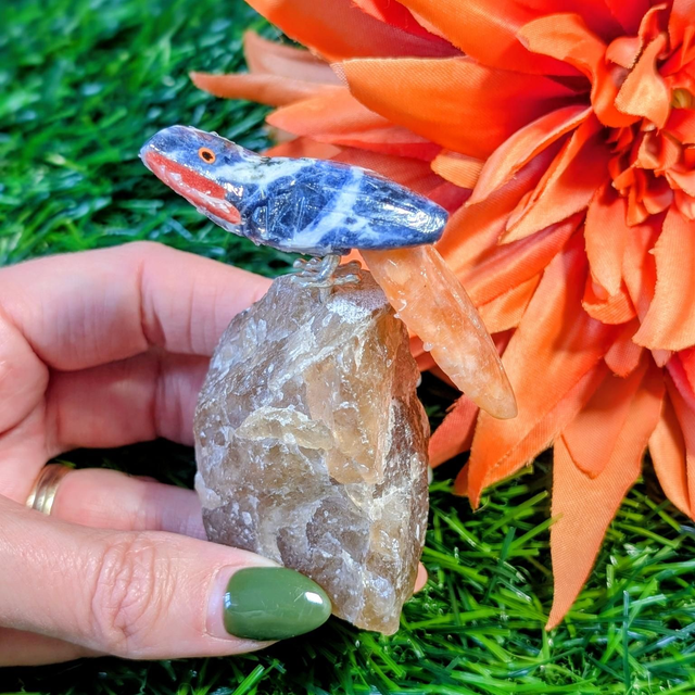 Sodalite Bird on Smokey Quartz Base