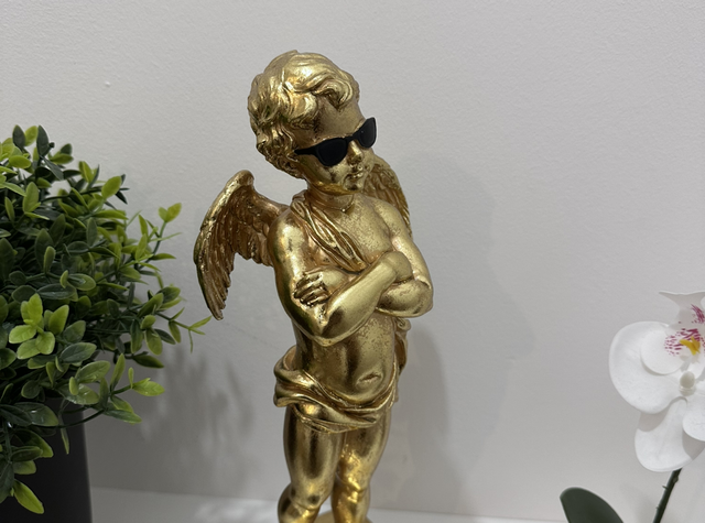 Gold “Too Cool” Cherub Figurine – Quirky Angel Decor on Base