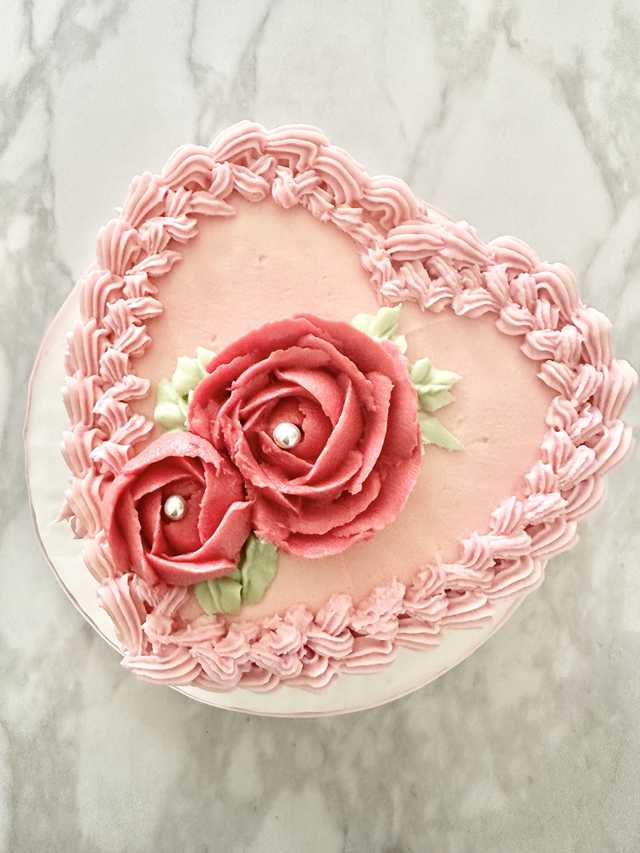Pink Heart-shaped Vintage Birthday Cake