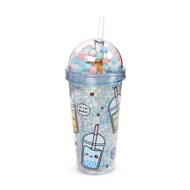 Foodiemals Bubble Tea Double Walled Cup with Lid, Straw & Charms