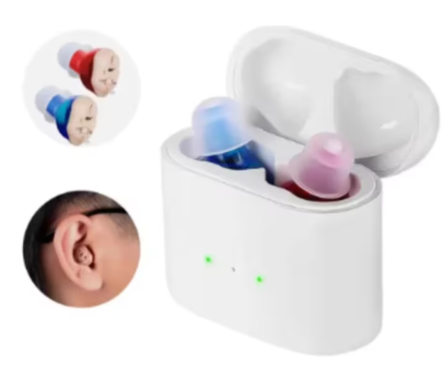 Mini gehoorapparaat / hoortoestel set 2 stuks rood en blauw