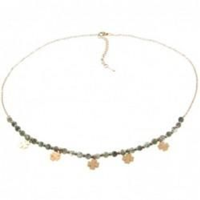 Collana donna con pietre naturali bijoux e charms a quadrifoglio 