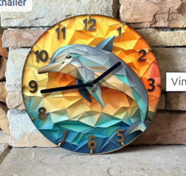 Vintage metalen klok Dolfijn (20cm diameter) Nieuw.