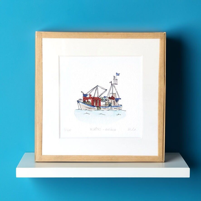 Greek Kaïki, Greek Fishing Boat Art Print - Baby room decor