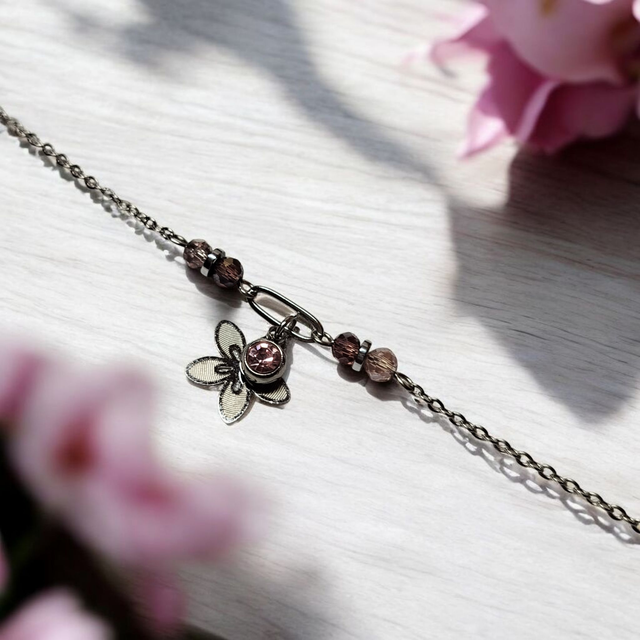 Bracelet acier inoxydable et strass rose et argenté