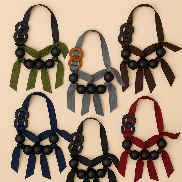 Collier en ruban noué &amp; perles noires – Plusieurs coloris