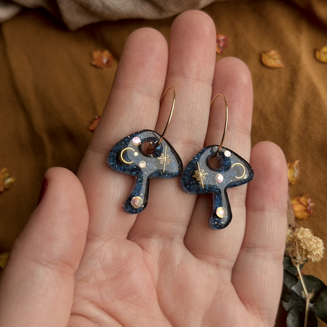 Celestial Mushroom Hoop Earrings Gold Plated