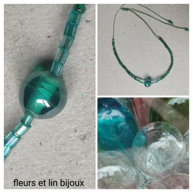 Z-Bracelet en verre bleu paon réglable sur fil de jade, pièce unique 
