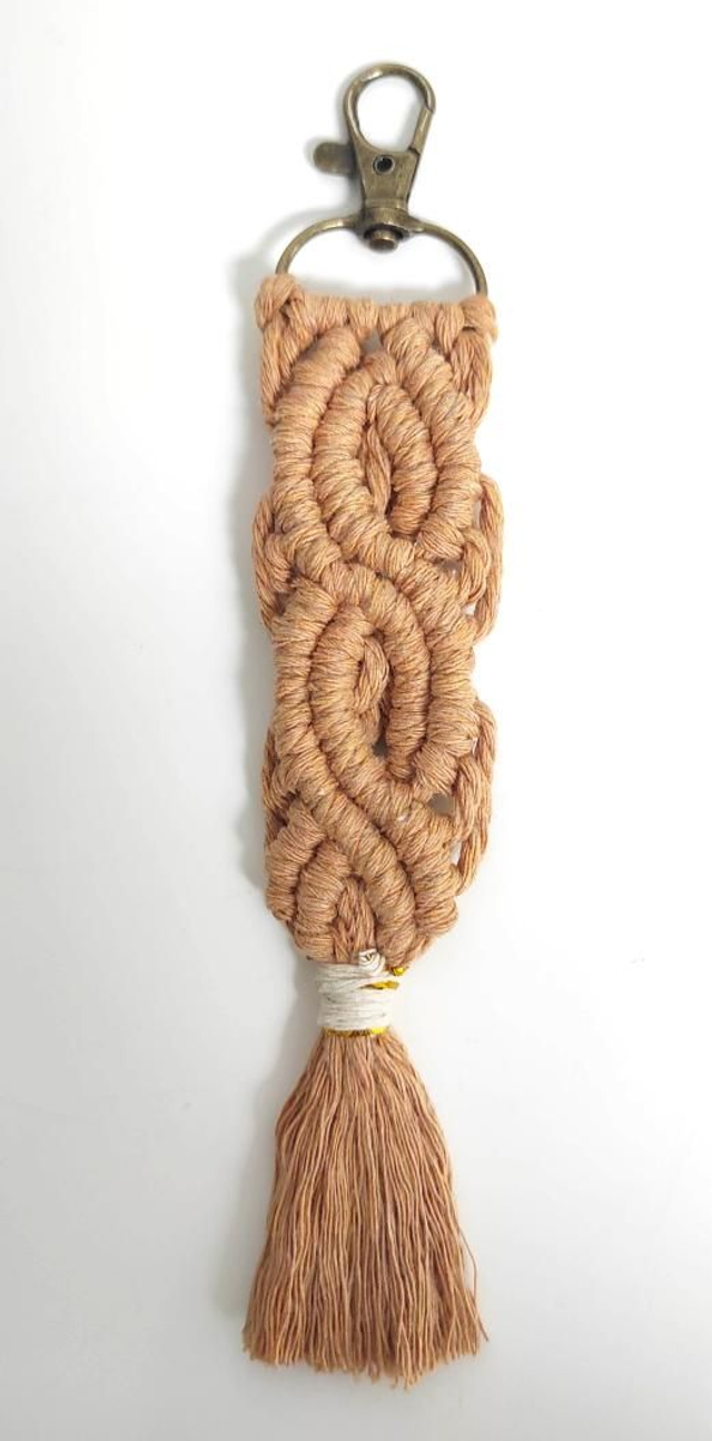 Porte clé macramé caramel (option : carton personnalisable)
