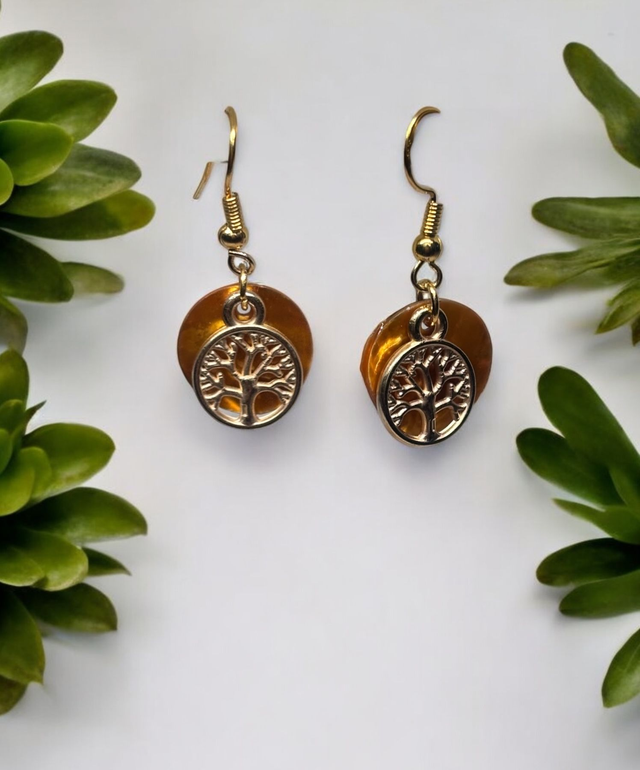 Boucles d'oreille arbre vie jaune 