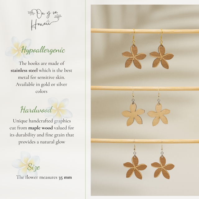 Boucles d'oreilles en Bois / Wood Earrings - Pua Melia Poahi