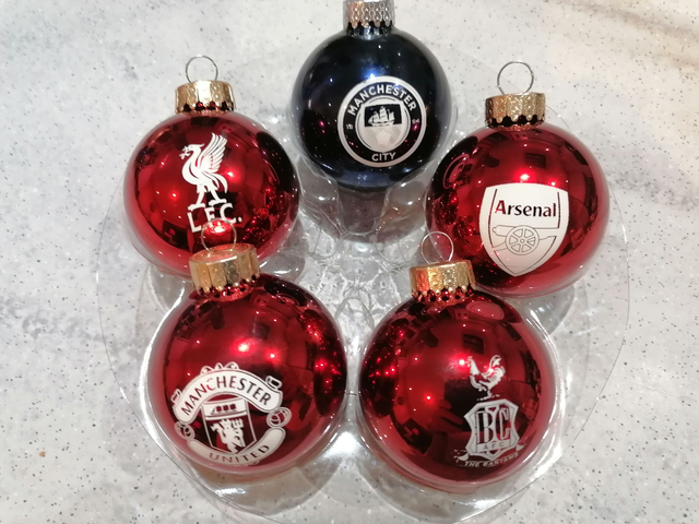 Glass 6cm Christmas Baubles with football team logo laser engraved 