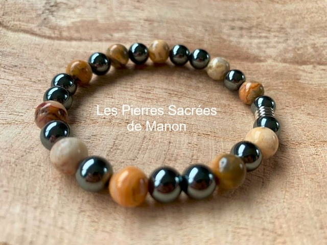 Bracelet Agate Crazy Lace et Hématite - Perles de 8mm